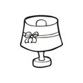 Cute hand drawn table lamp with a bow on a white background. Funny element in trendy doodle style for card, social media banner,