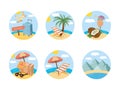 Cute hand drawn travelling round icon set. Tourism and camping adventure icons. ÃÂ¡lipart with travelling elements, sea, beach,