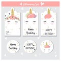 Cute Hand drawn unicorn laberls/ baby invitation in vector