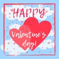 Valentine`s day card with lovely hearts in clouds