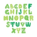 Cute hand drawn vector alphabet. Green isolated decorative funny letters