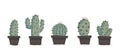 Cute hand drawn vector cactuse in the pots set. Vector