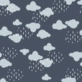 Cute Hand drawn Vector clouds rainy Season seamless pattern cartoon background with rain drops vector illustration,Design for Royalty Free Stock Photo