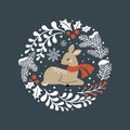 Cute hand drawn vector deer in wreath.