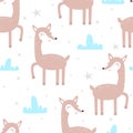 Cute hand drawn Vector pattern with deer. Printable templates