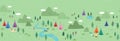 Cute hand drawn vector seamless pattern with camping doodles, tents, landscape and trails, great for textiles, banners, wallpapers