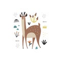 Cute hand drawn wild animal character with Royalty Free Stock Photo