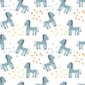 Cute hand drawn Zebra, flowers. Vector seamless pattern with animals on white background Royalty Free Stock Photo