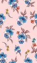 Cute Hand Drown Flowers with Leaves on Lightpink Background, Path for Textile Prints.