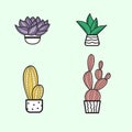 Cute hand hand draw cactus and succulent doodle set.