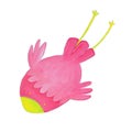 Cute hand made pink bird with yellow nose illustration.