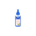 Cute hand sanitizer spray with cheerful face, flat vector illustration isolated on white background. Royalty Free Stock Photo