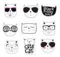 Cute Handdrawn Cat Set Vector Illustration