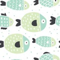 Cute handdrawn fish seamless pattern