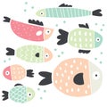 Cute handdrawn fish set isolated on white