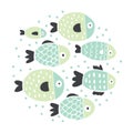 Cute handdrawn fish set isolated on white