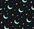 Cute handdrawn stars and moon seamless vector pattern Royalty Free Stock Photo