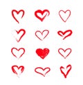 Cute handdrawn vector grunge hearts set, Valentine day illustration, vintage design element