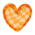 Cute handmade ceramic plate in the shape of heart with trendy checkered pattern. Hand drawn vector clipart of crockery