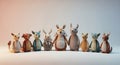 Cute Handmade Ceramic Rabbits in Various Sizes and Colors Displayed in a Row Royalty Free Stock Photo