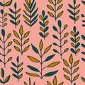 Cute handmade floral seamless pattern with branches and leaves.