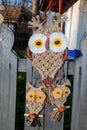 Cute handmade owls toys for sale at the fair. Creative handicraft