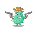 Cute handsome cowboy of agrobacterium tumefaciens cartoon character with guns
