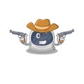 Cute handsome cowboy of astronaut helmet cartoon character with guns