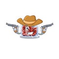 Cute handsome cowboy of frozen beef cartoon character with guns