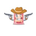 Cute handsome cowboy of frozen chicken cartoon character with guns