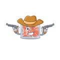 Cute handsome cowboy of frozen salmon cartoon character with guns