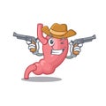 Cute handsome cowboy of human stomatch cartoon character with guns