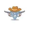 Cute handsome cowboy of tornado cartoon character with guns