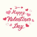 Vector handwritten romantic Happy Valentines Day calligraphy banner decorated floral pink ornate hearts