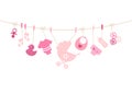 Hanging Baby Icons Girl Bow Pink And Beige