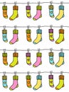 Cute hanging socks pattern vector on white