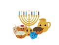 Cute Hanukkah symbols with smiling face, Hanukkah cartoon characters