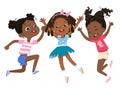 Cute happy african american girls play together, jumping and dancing fun against the background. Laughing girls, vector