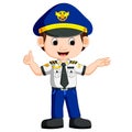 Cute happy airplane pilot waving Royalty Free Stock Photo