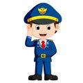 Cute happy airplane pilot waving Royalty Free Stock Photo