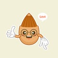Cute happy almond character set. Funny nut emoticon in flat style. Brown almond emoji vector illustration. Healthy vegetarian food