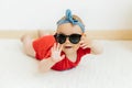 Cute happy baby girl in sunglasses Royalty Free Stock Photo