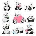 Cute Happy Baby Panda Bear Set, Lovely Animal Character Panda in Different Poses Vector Illustration Royalty Free Stock Photo