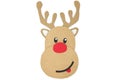Cute and happy baby reindeer cardboard cutout with red nose isolated on a white background. Christmas is coming. Royalty Free Stock Photo