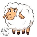 Cute Happy Baby Sheep with Black and White Line Art Drawing Royalty Free Stock Photo