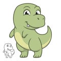 Cute Happy Baby Tyrannosaur Trex Standing with Black and White Line Art Drawing Royalty Free Stock Photo