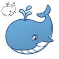 Cute Happy Baby Whale with Black and White Line Art Drawing Royalty Free Stock Photo