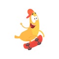 Cute happy banana riding on skateboard, cartoon funny fruit character vector Illustration