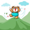 Cute happy bear stand on the mountain