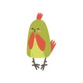 Cute Happy Bird Lookig at Mirror, Funny Birdie Cartoon Character with Bright Green Feathers Vector Illustration